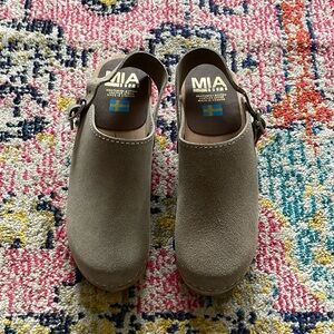 MIA Taupe Suede Clogs with Buckle